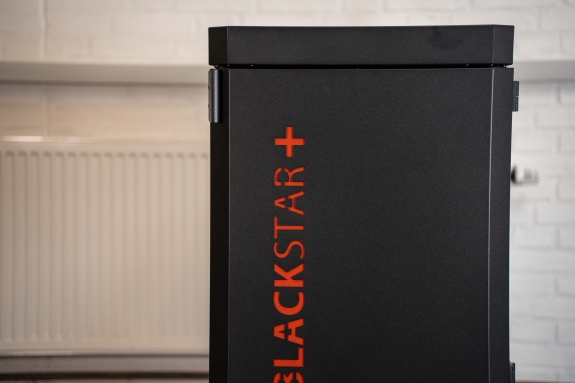 Detaljebillede af Blackstar pillefyr med betjeningspanel